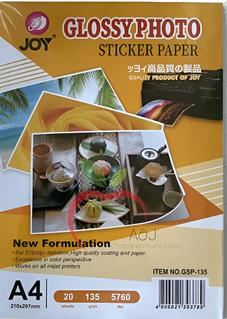 Joy Glossy Sticker Paper 135gsm A4 (20sheets) | Per Pack