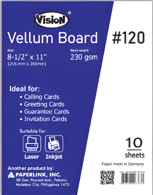 Vision Vellum Board White No.120 230gsm Short (10sheets) | Per Piece