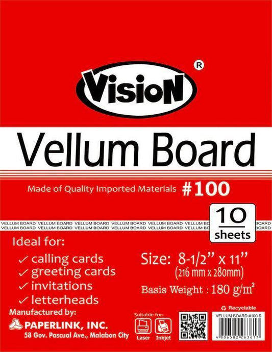 Vision Vellum Board White No.100 180gsm Short (10sheets) | Per Piece