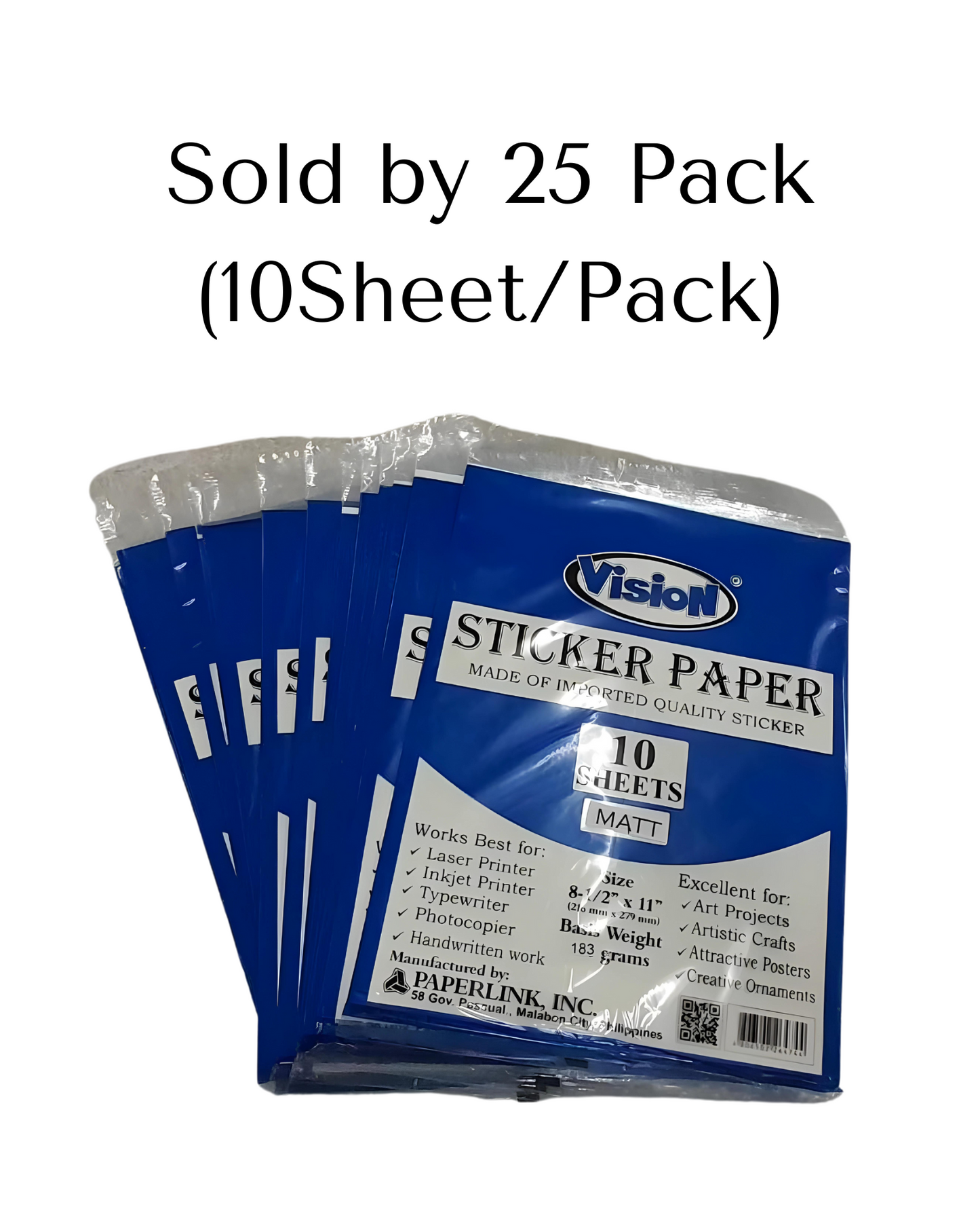 Vision White Sticker Paper Short | 25Pack