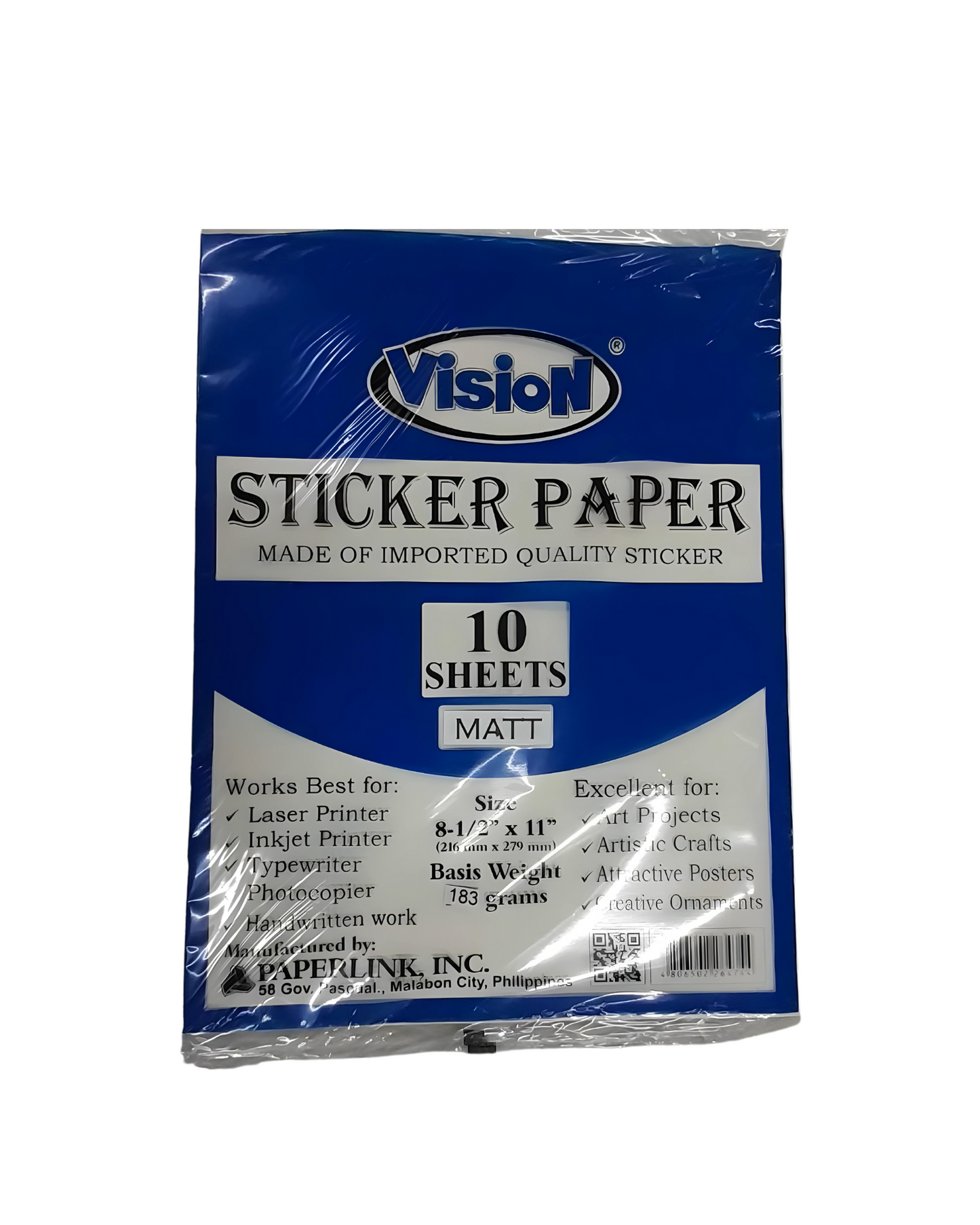 Vision White Sticker Paper Short (25Pack)