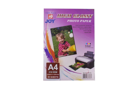 Joy High Glossy Photo Paper 210gsm A4 (20sheets) | Per Pack