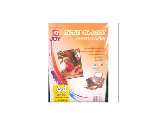 Joy High Glossy Photo Paper 230gsm A4 (20sheets) | Per Pack