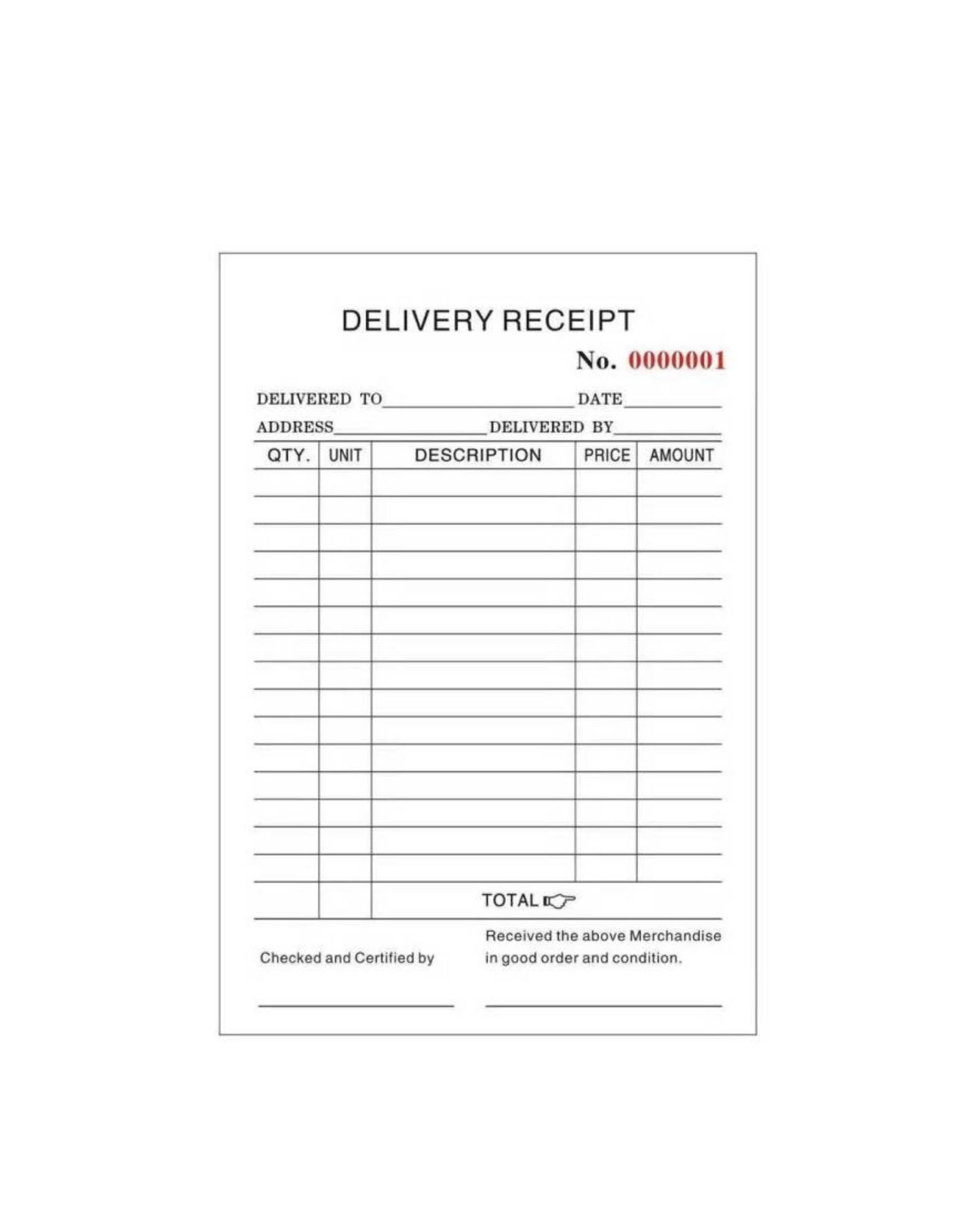 Delivery Receipt Carbonless 1/2 | Per Pad