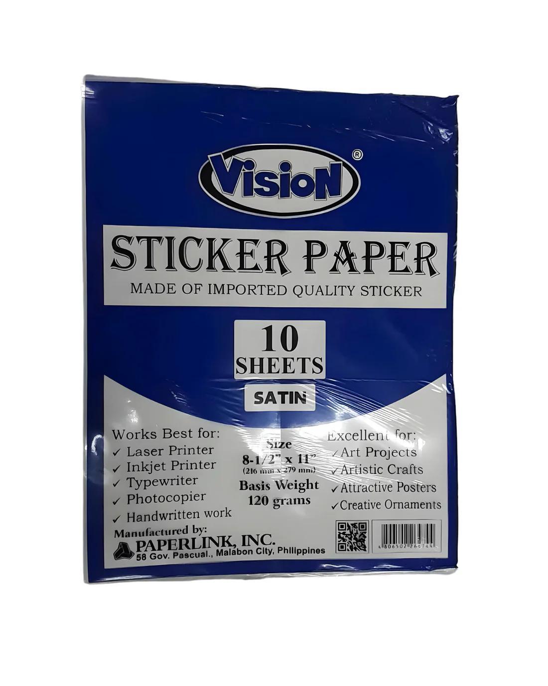 Vision White Sticker Paper Satin Short (10sheets) | Per Pack
