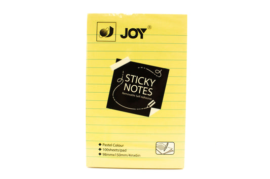 Joy Sticky Notes Removable Self-Adhesive Lined 4in x 6in 100lvs