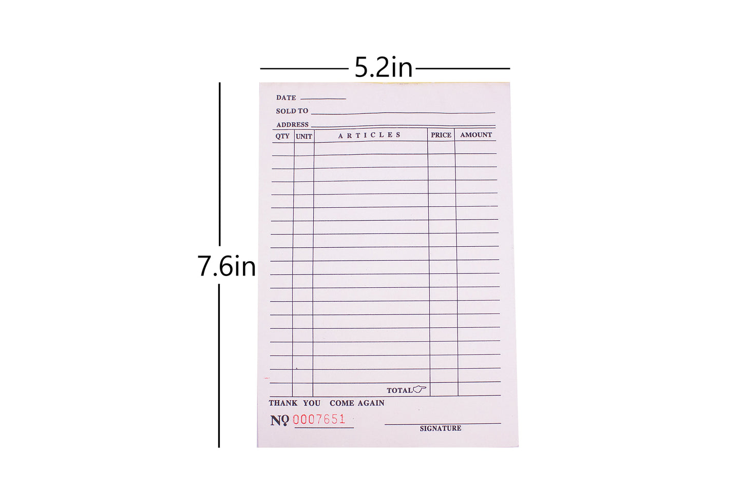 Carbonless Receipt Pad Sold To 1/2 50Pads
